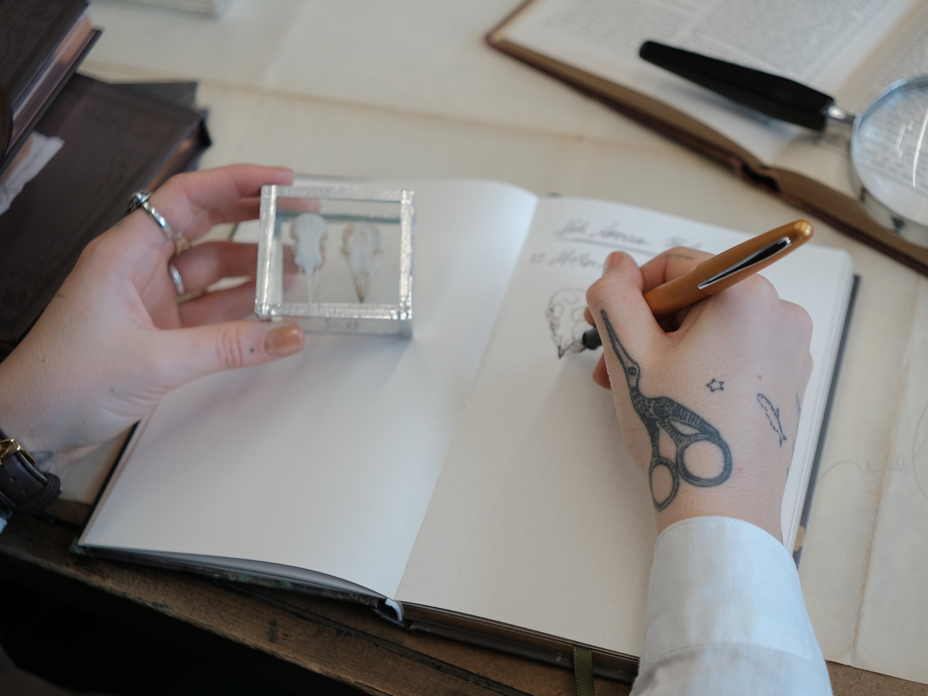 A vintage-style green notebook titled 