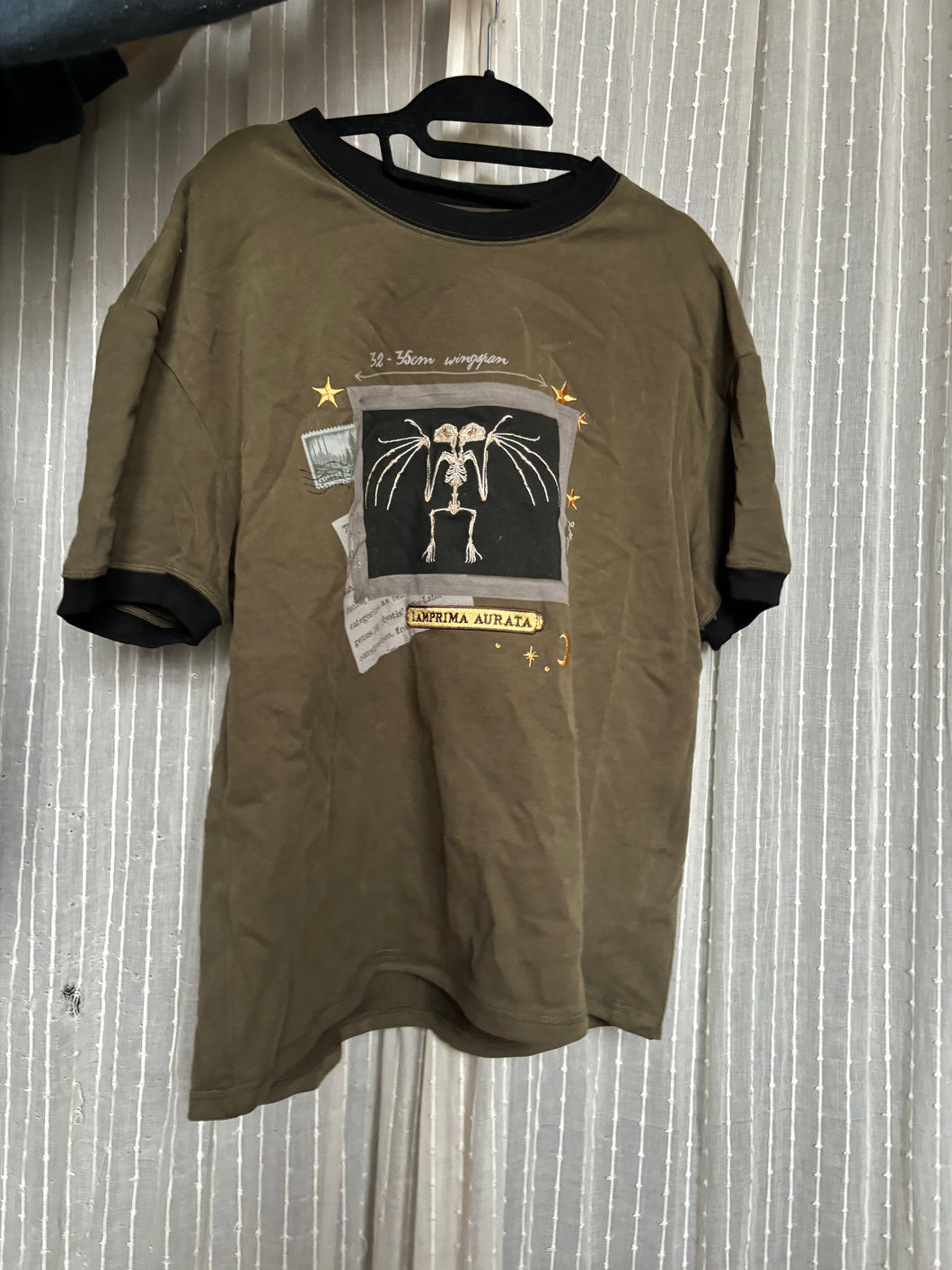 Embroidered Bat Tee (army green ) Sample -(M/L)