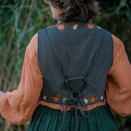 October Nights // Cropped Vintage-Wash Denim Vest