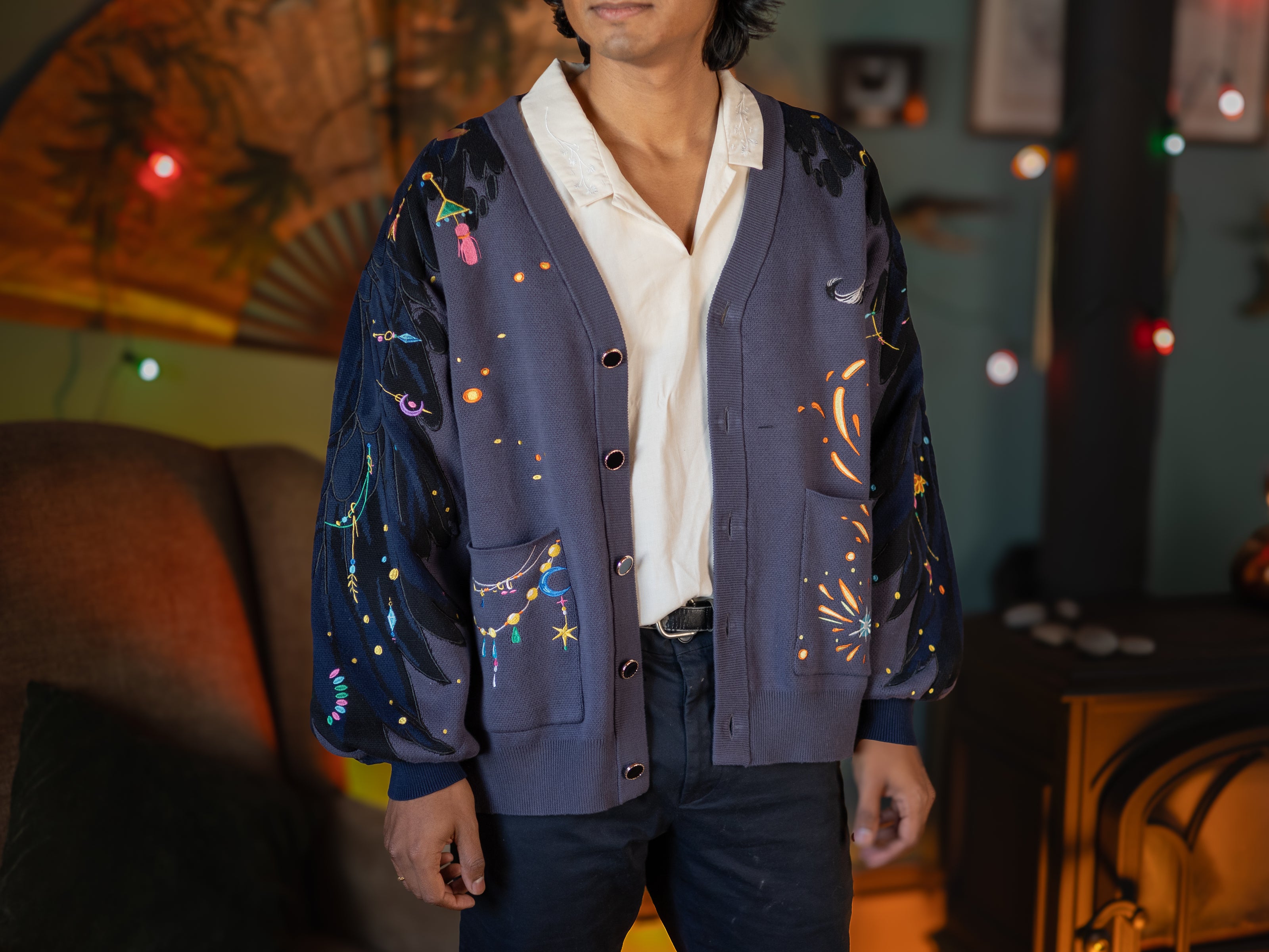 The Wizard of Flame & Feathers // Embroidered Cardigan