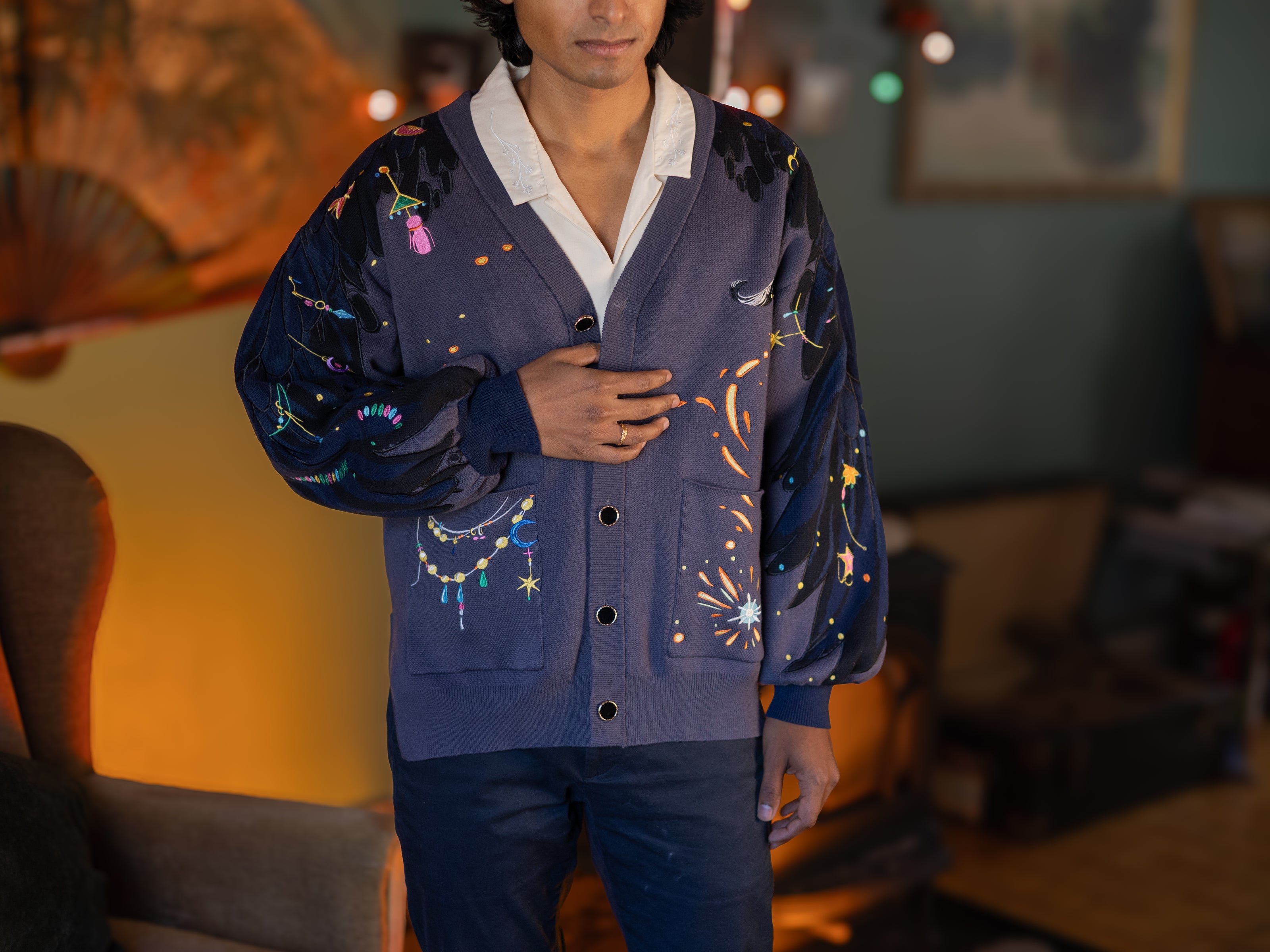 The Wizard of Flame & Feathers // Embroidered Cardigan