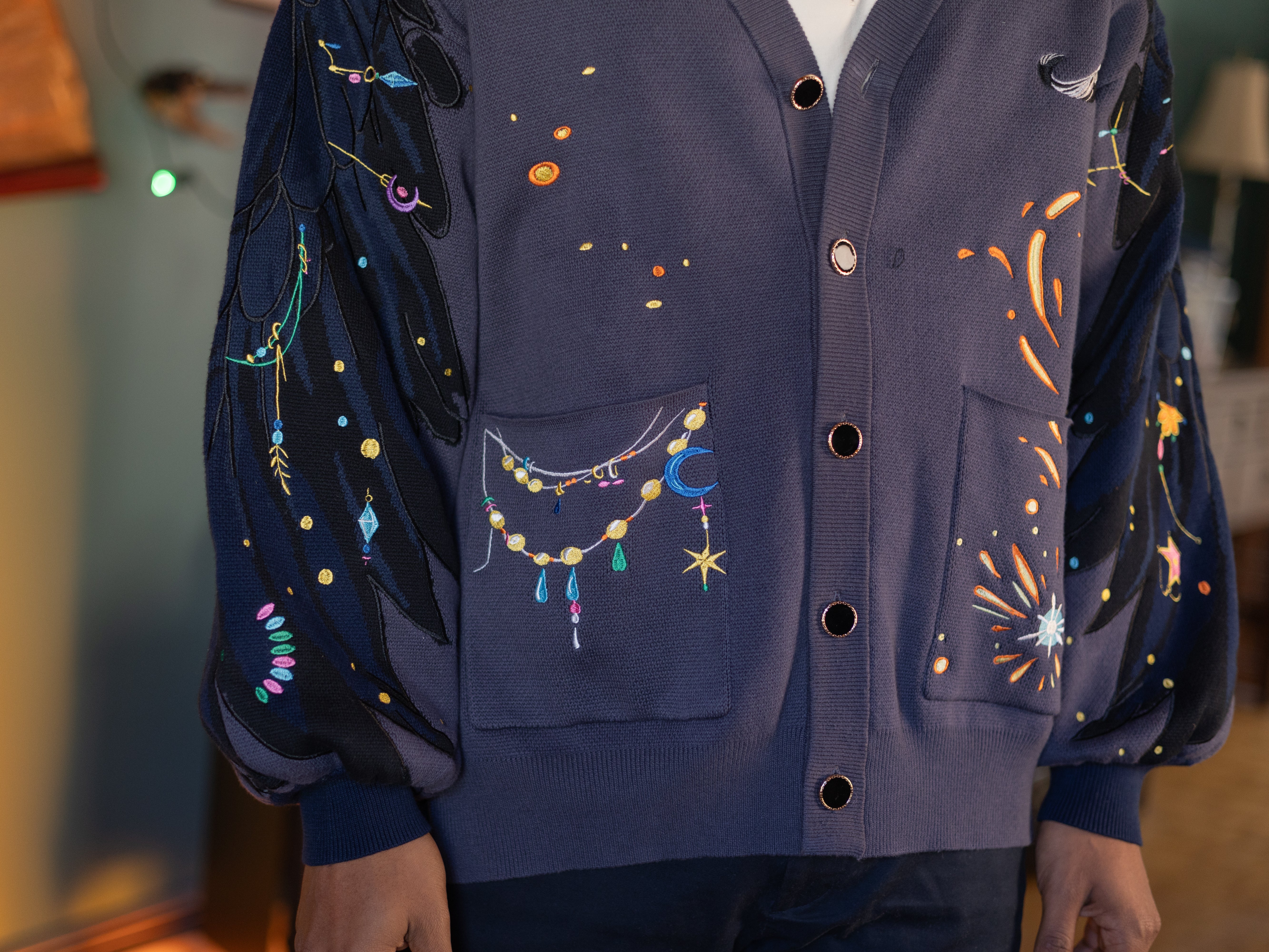 The Wizard of Flame & Feathers // Embroidered Cardigan – Knock Thrice