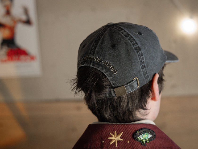 Black and green 100% cotton, 6-panel dad cap. Low profile, one size, with embroidered detailing on the front and back
