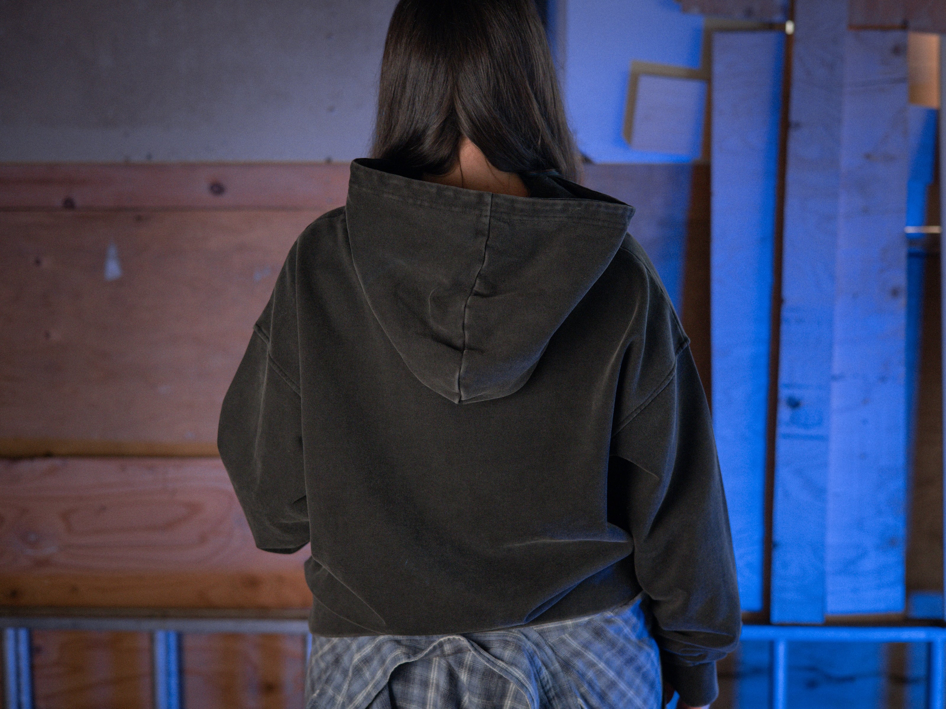 Rusty Quill X Knock Thrice 100% cotton hoodie in black, with a boxy, oversized, slightly cropped fit. The hoodie features both printed and embroidered details.