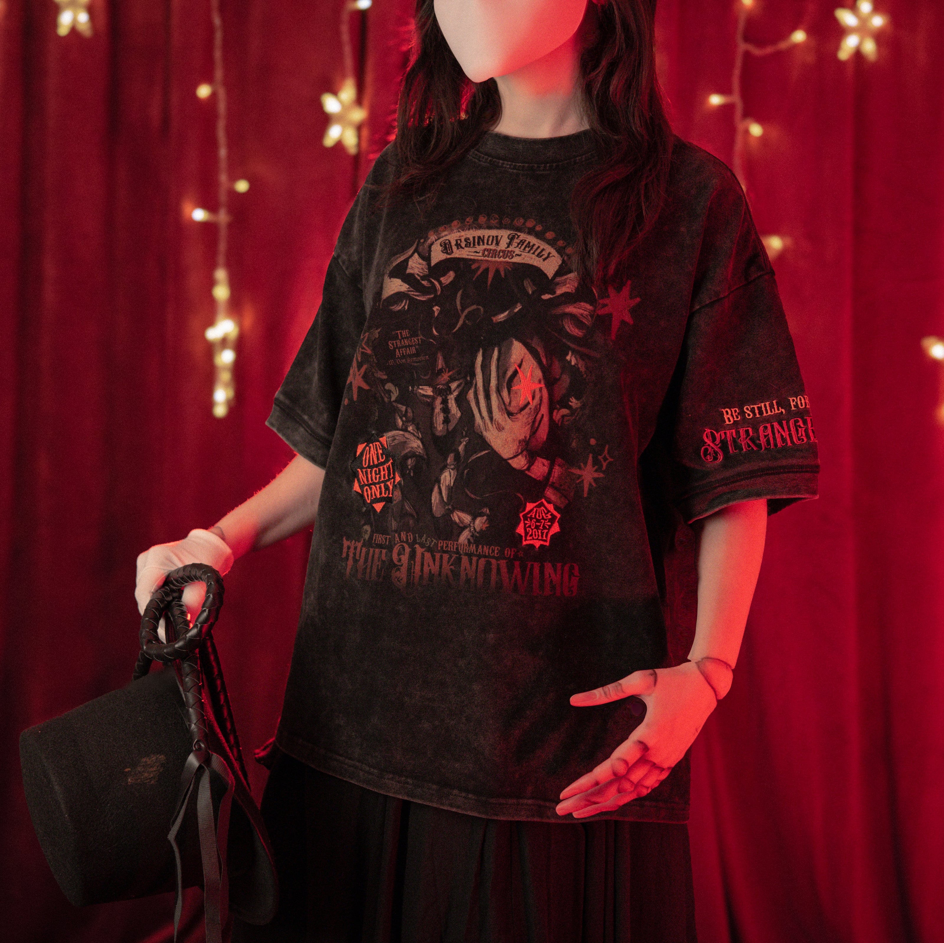 Magnus Archives x Knock Thrice Strange Music T-Shirt in black vintage wash, 100% cotton oversized graphic tee