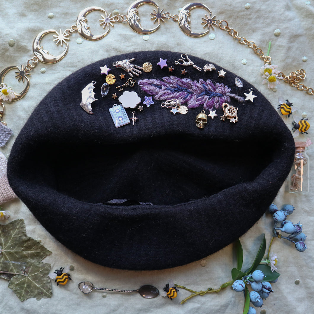 Patron Hat:  Corvid Collector // Midnight Black Knit Beret