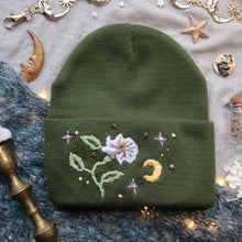 Load image into Gallery viewer, Hortus Noctis: Moonflower // on Moss Green - Classic Beanie
