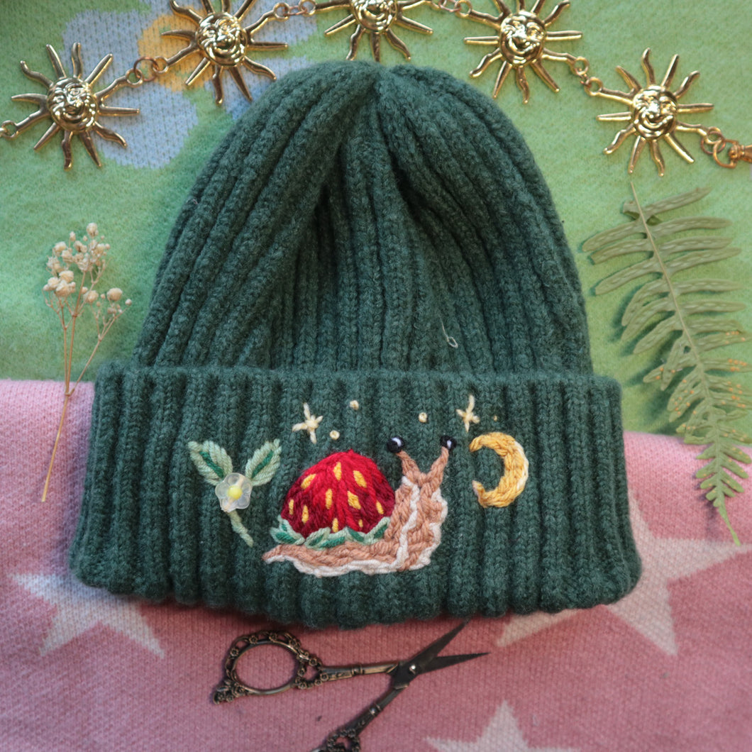 Strawberry Snail // Goblin Green Chunky Beanie