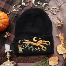 Load image into Gallery viewer, The Witch&#39;s Scissors// Spooky Black Beanie
