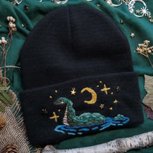 Load image into Gallery viewer, Cozy Cryptid: Nessie // Spooky Black Beanie
