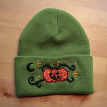 Load image into Gallery viewer, Goth Pumpkin - Moss Green Beanie
