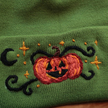 Load image into Gallery viewer, Goth Pumpkin - Moss Green Beanie
