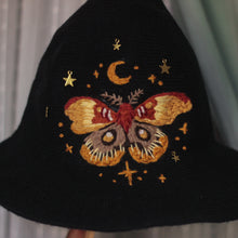 Load image into Gallery viewer, Polyphemus Moth // Spooky Black Witch Hat
