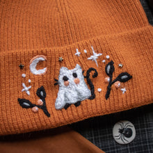 Load image into Gallery viewer, Ghostly Chubby Cat // Pumpkin Pie Stretchy Rib Beanie
