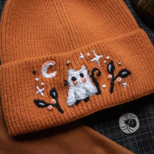 Load image into Gallery viewer, Ghostly Chubby Cat // Pumpkin Pie Stretchy Rib Beanie
