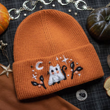Load image into Gallery viewer, Ghostly Chubby Cat // Pumpkin Pie Stretchy Rib Beanie
