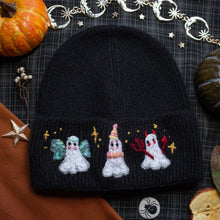 Load image into Gallery viewer, Ghostly Masquerade // Midnight Black Stretchy Rib Beanie
