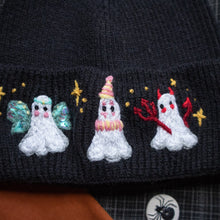 Load image into Gallery viewer, Ghostly Masquerade // Midnight Black Stretchy Rib Beanie

