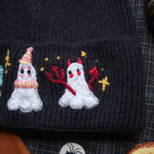 Load image into Gallery viewer, Ghostly Masquerade // Midnight Black Stretchy Rib Beanie
