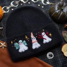 Load image into Gallery viewer, Ghostly Masquerade // Midnight Black Stretchy Rib Beanie
