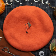 Load image into Gallery viewer, Creature of the Night // Electric Pumpkin Beret

