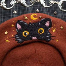 Load image into Gallery viewer, Cozy Critters: Black Cat // Pumpkin Rust Beret
