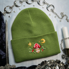 Load image into Gallery viewer, Mushroom Collector // Moss Green Classic Beanie
