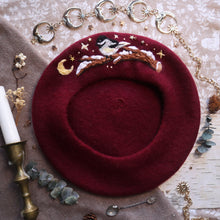 Load image into Gallery viewer, Feathers Black // Cranberry Beret
