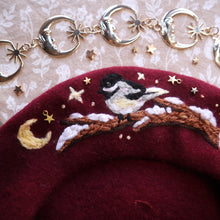 Load image into Gallery viewer, Feathers Black // Cranberry Beret
